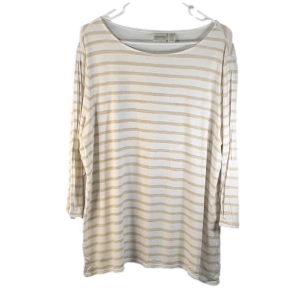 CHICO’S Tunic with Peekaboo Sleeves White & Tan Stripe Sz 3 (16/18)